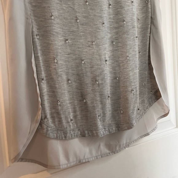 Club Monaco Jewel Embellished Mixed Media Tee XS Heather Grey - Picture 4 of 12
